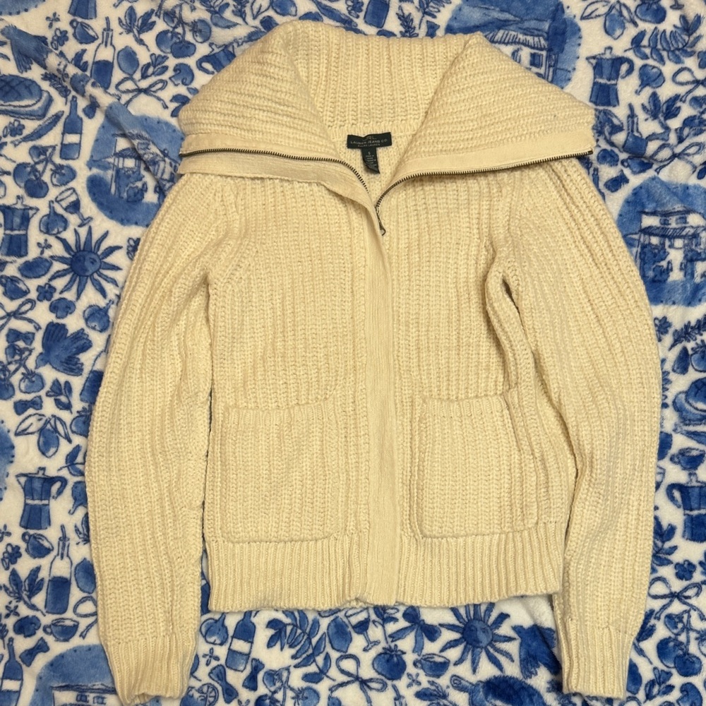 Lauren Ralph Lauren Cream Ribbed Cardigan Sweater